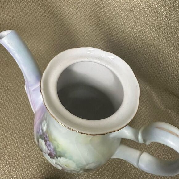 Vintage Bernadotte Porcelain Coffee Tea Pot Czech Republic Purple Roses 7.5” - Picture 8 of 11